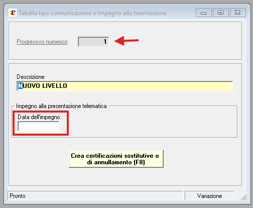Data dell'impegno