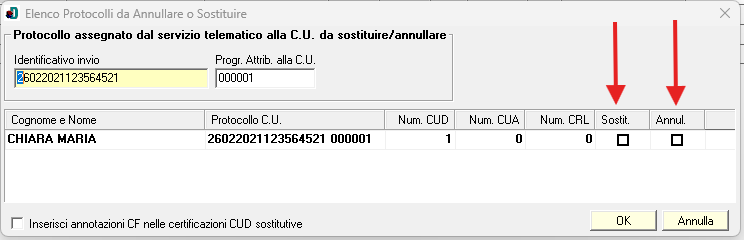 Scegli sostituzione o annullamento