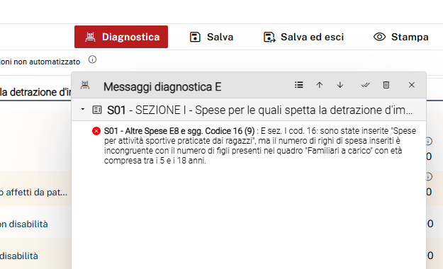 messaggi diagnostica 730 cloud
