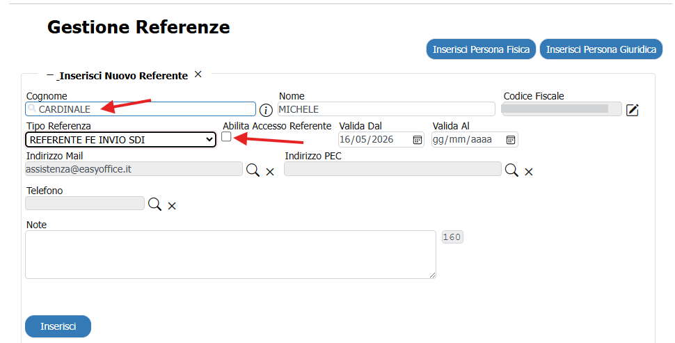 inserimento referente asit